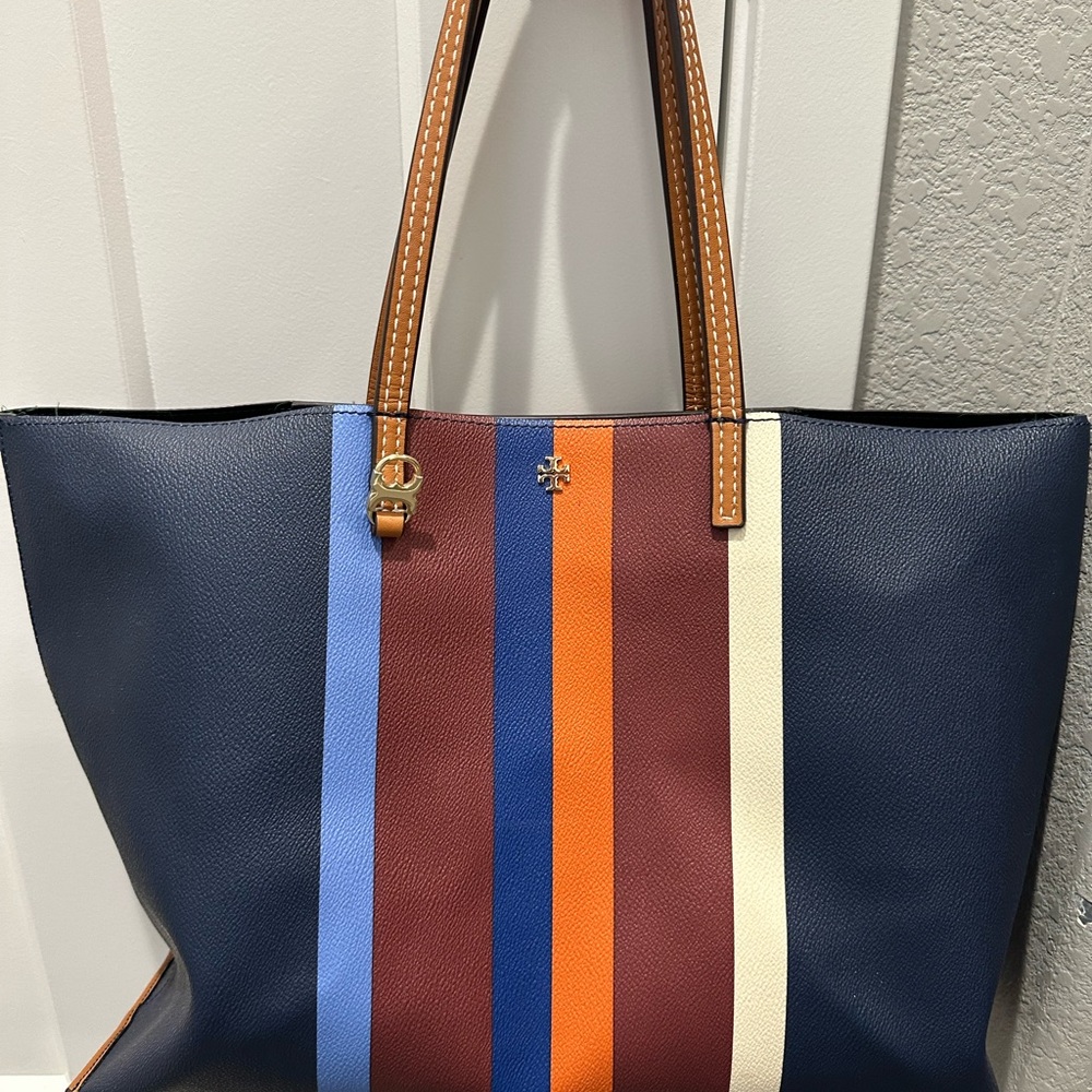 Tory Burch Blue and Orange Color-Block Tote